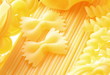 Close up shoot of different types of  raw pasta.