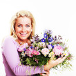 Foto: Beautiful Young Woman with a Bunch of Flowers Beautiful Young Woman with a Bunch of Flowers