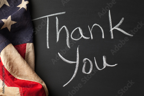 Photo: Thank you sign with vintage american flag Thank you sign with vintage american flag
