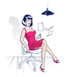 cartoon young woman in the office