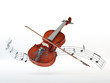 Notes fly around Violin with a bow