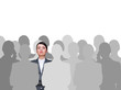 Leader concept. Portrait of young business woman standing with h
