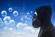Man breathing bubbles