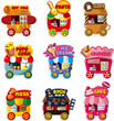 Cartoon market store car icon collection