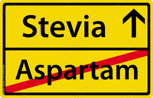 Vector: Stevia anstatt Aspartam Schild Zeichen Symbol Ortsausgang Stevia anstatt Aspartam Schild Zeichen Symbol Ortsausgang
