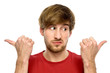 Man pointing in different directions Man pointing in different directions