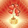 Gift with red balloons in the form of heart Gift with red balloons in the form of heart