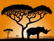 Savannah, the silhouette of the trees and the rhinoceros. Savannah, the silhouette of the trees and the rhinoceros.