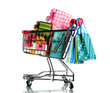shopping cart with bright gifts and paper bags isolated shopping cart with bright gifts and paper bags isolated