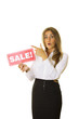 Businesswoman holding sale card
