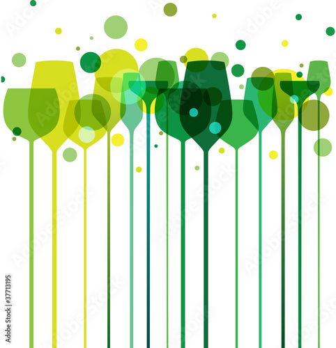 Vector: A composition of alcohol drink glasses in green tones A composition of alcohol drink glasses in green tones