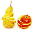Juicy apple and pear closeup on white background