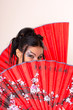 girl with red asian fan girl with red asian fan
