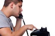 Man Dialing Old Rotary Telephone