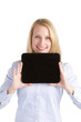 Happy Confident Woman Holding Her Touchpad