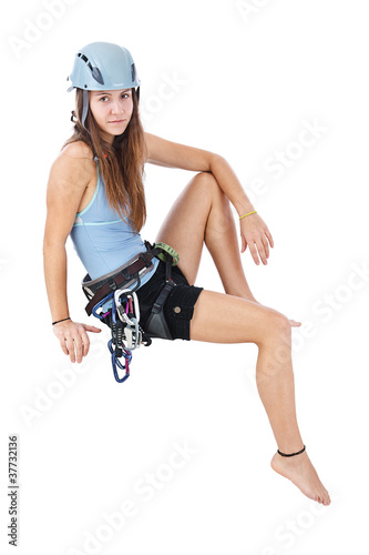 Photo: climbing woman sitting a banner climbing woman sitting a banner