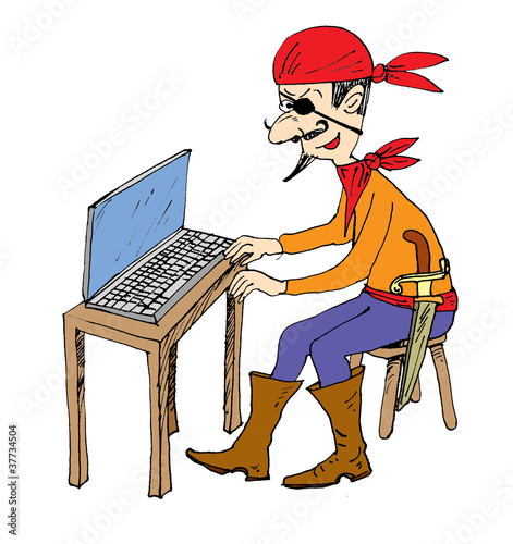 Illustration: Internet pirate, cartoon Internet pirate, cartoon
