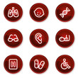 Medicine web icons set 2, dark red circle buttons