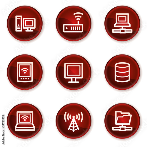 Vector: Network web icons, dark red circle buttons Network web icons, dark red circle buttons
