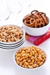 Party snacks: Peanuts, Cashew and Pretzels