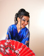 girl in blue asian bathrobe with dragons girl in blue asian bathrobe with dragons