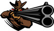 Cowboy Mascot Aiming Shotgun Vector Illustration
