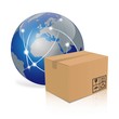 ベクター、段ボール箱と地球のネットワーク