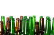 Beer bottles of green glass and a brown Beer bottles of green glass and a brown