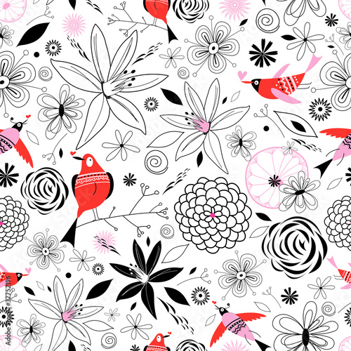 Vector: floral pattern with birds in love floral pattern with birds in love
