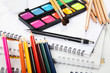 Albums with water colour paints and pencils Albums with water colour paints and pencils