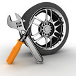 Photo en ligne au meilleur prix Wheel and Tools. Car service. Isolated 3D image