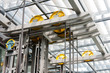 Holding frame of an open steel lift shaft in a modern bulding