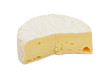 Round Brie cheese, with a section cut out, isolated Round Brie cheese, with a section cut out, isolated