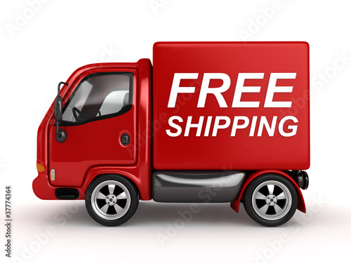 Illustration: 3D Red Van with Free Shipping text isolated 3D Red Van with Free Shipping text isolated