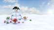 Snowman with gift christmas concept 3D rendered Snowman with gift christmas concept 3D rendered