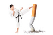 Karate man hitting a cigarette butt