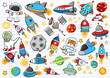 Outer Space Doodle Sketch Vector Illustration Set