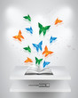 Vector: Origami Butterflies with Book on Shelf Origami Butterflies with Book on Shelf