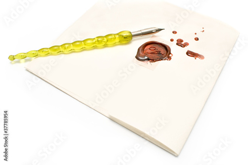 Photo: Old pen and wax seal on a letter Old pen and wax seal on a letter