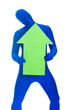 faceless blue man with an arrow pointing up