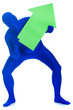 blue man holding green arrow pointing up