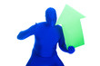 anonymous, faceless blue man with arrow pointing up