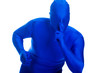 anonymous, faceless man shushing with his finger