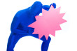 Blue Man with a pink blank advertisement sign