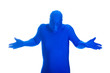 Faceless Blue Man shrugging his shoulders