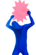 faceless anonymous blue man with blank sign
