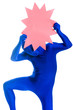 Faceless man with no identity holding a blank pink sign.