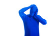 faceless man holding his head in pain and frustration