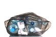 open black garbage bag with trash isolated on white