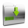 Metallic folder 3D icon. Date downloading concept. Isolated on w
